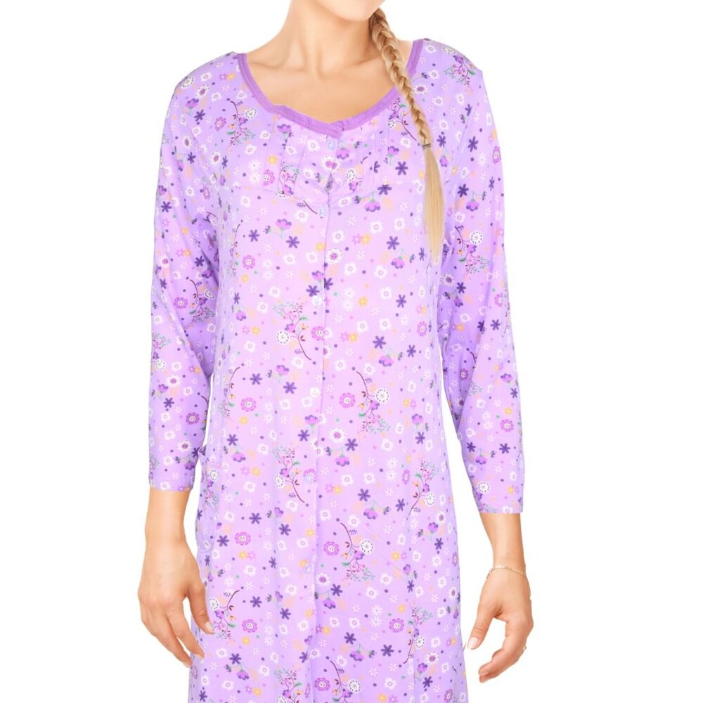 Womens Long Sleeve Nightgowns Sleepwear Soft Pajama Dress Nightshirts Comfy